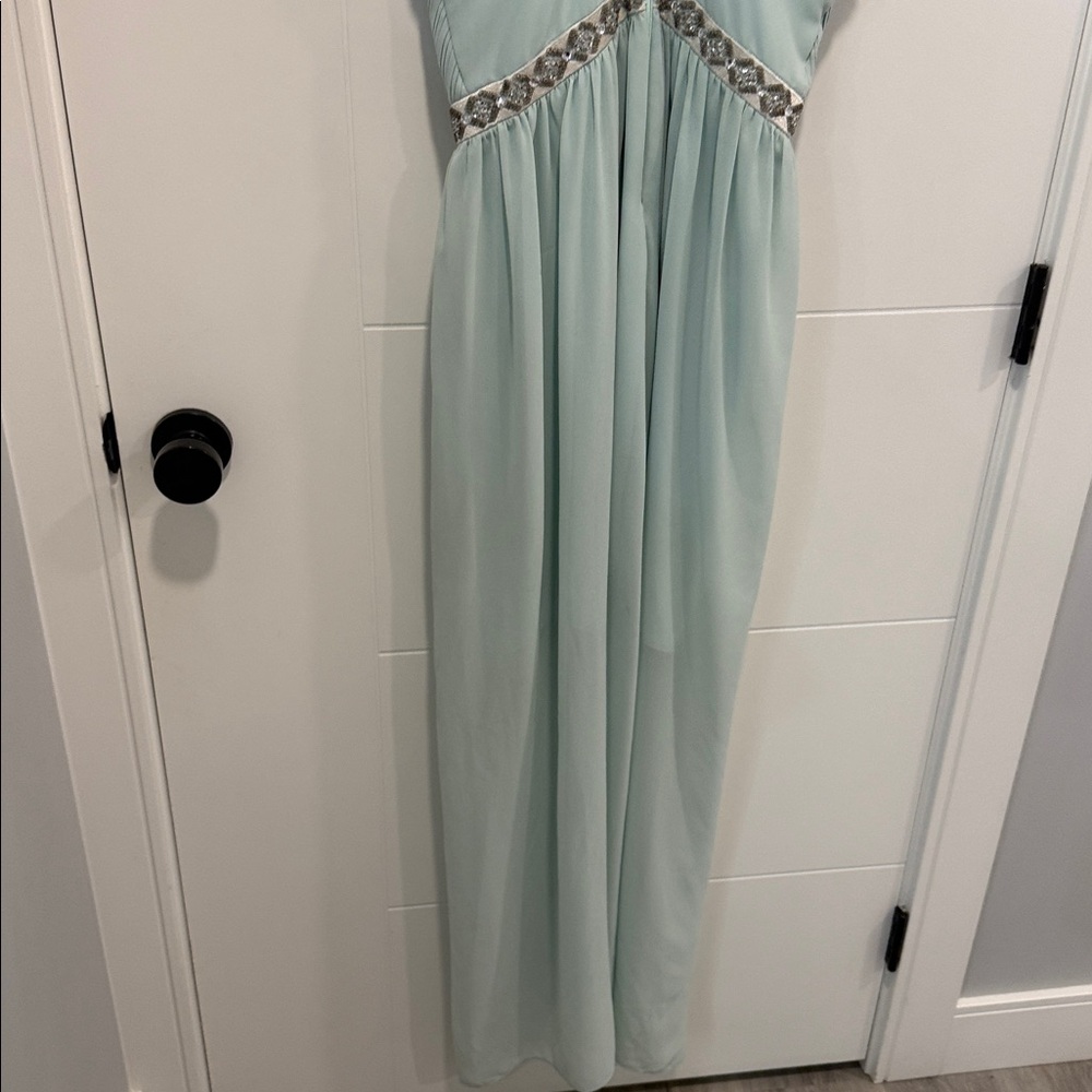 Minuet Petite Mint Green Satin Dress with Beaded Trim size small - Picture 9 of 9